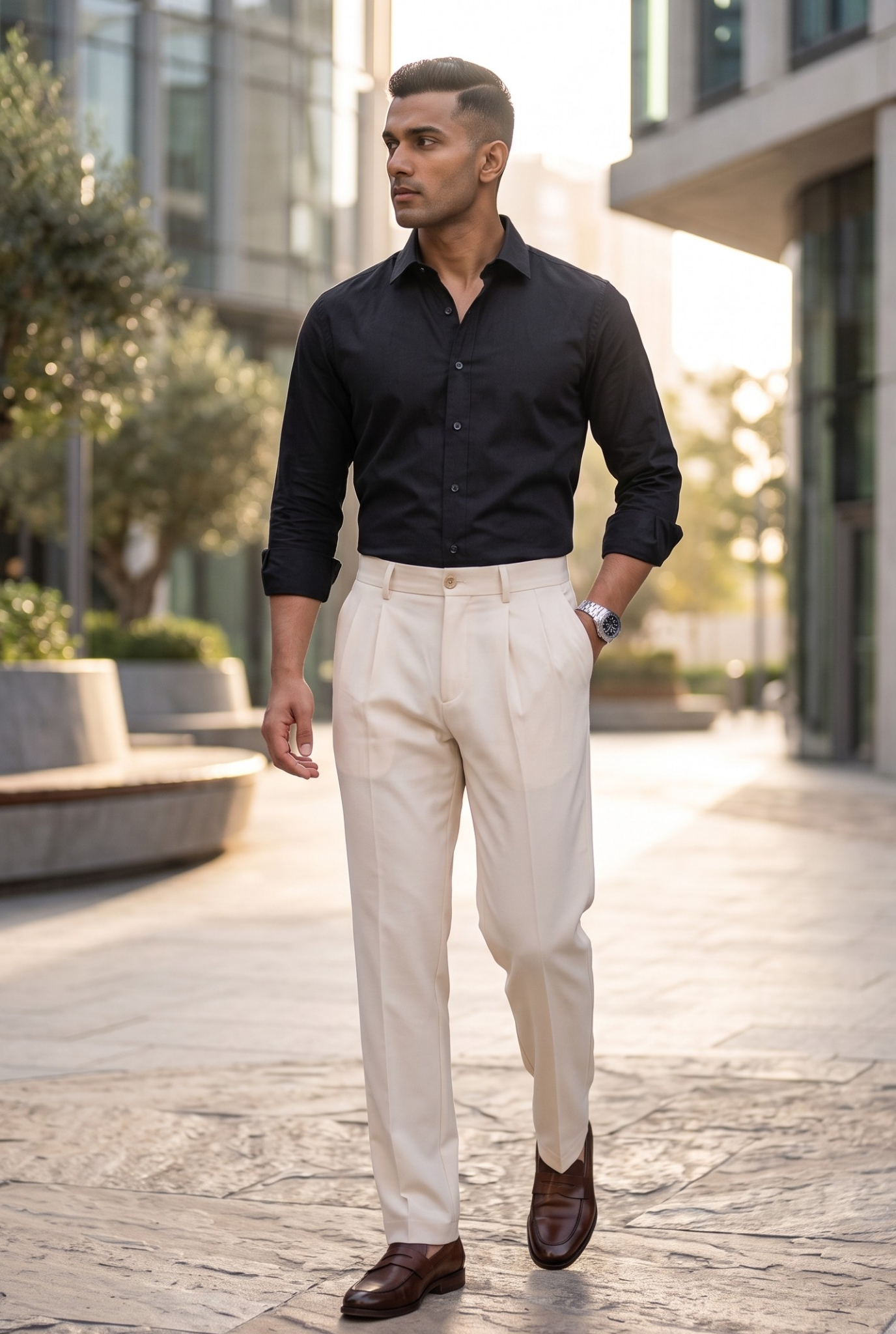 Men's Cream Straight Fit Gurkha Trouser –(0004)