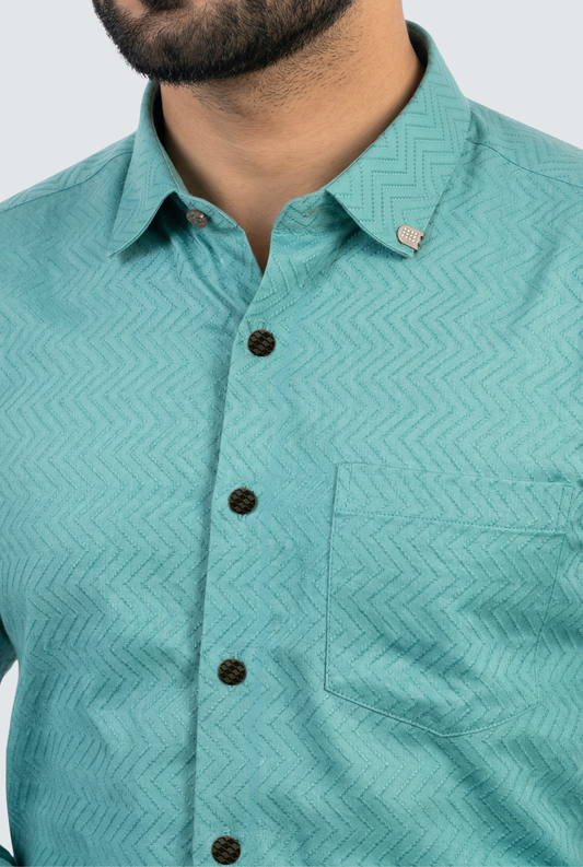 Men’s Elegant Slim Fit Green Dobby Cotton Shirt (1830)
