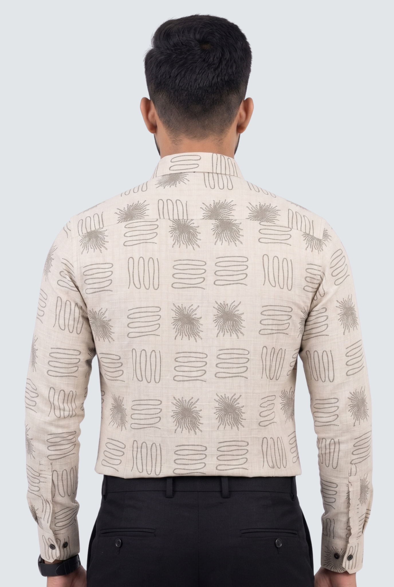 Men’s Cream Printed Cotton Dobby Shirt-(1858)