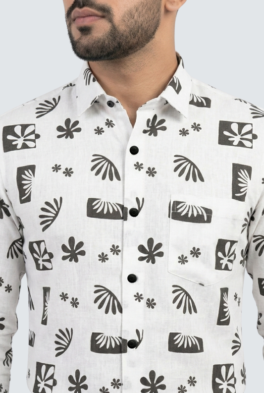 White Cotton Dobby Print Shirt (1821)