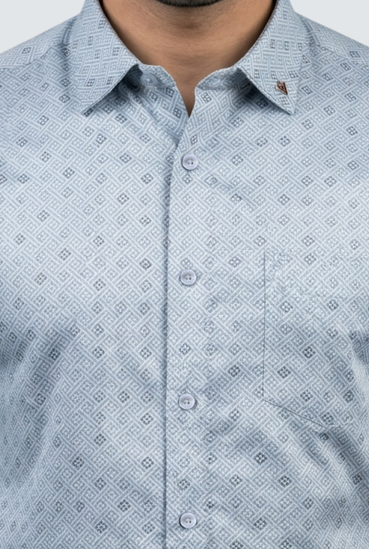 Men’s Satin Printed Full Sleeve Shirt –Sky Blue(1884)