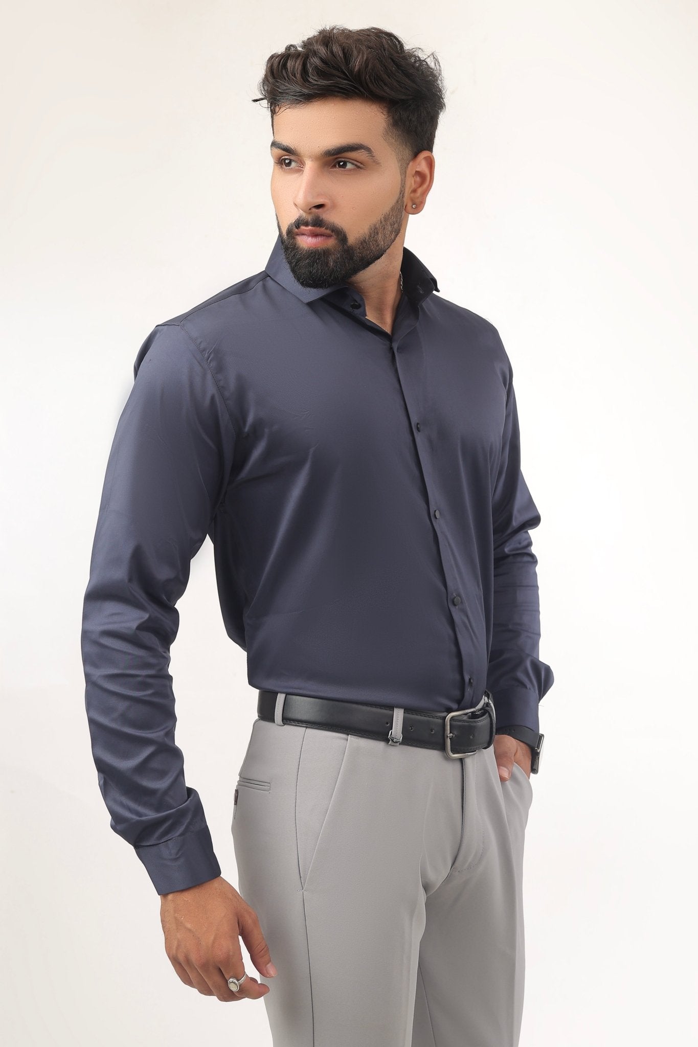 Premium satin shirt navy blue for men