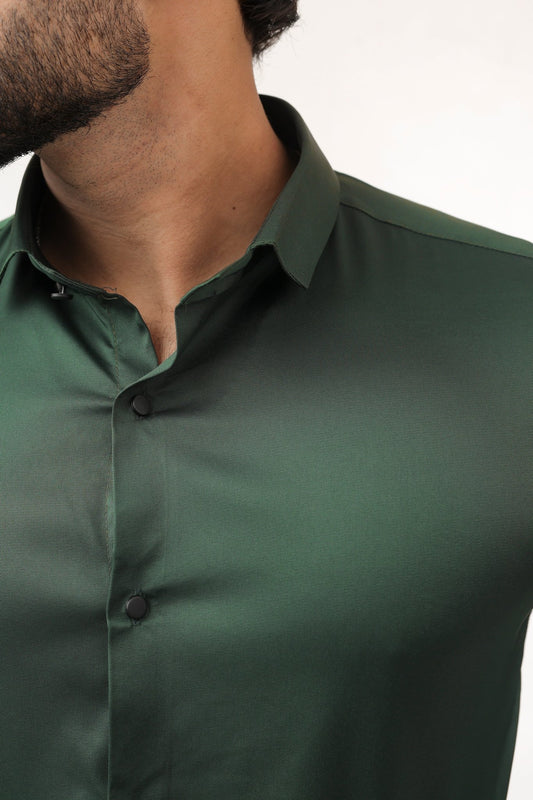 “B - Green Satin Shirt for Men – Deep Shine in Rich Green” - Kites Club