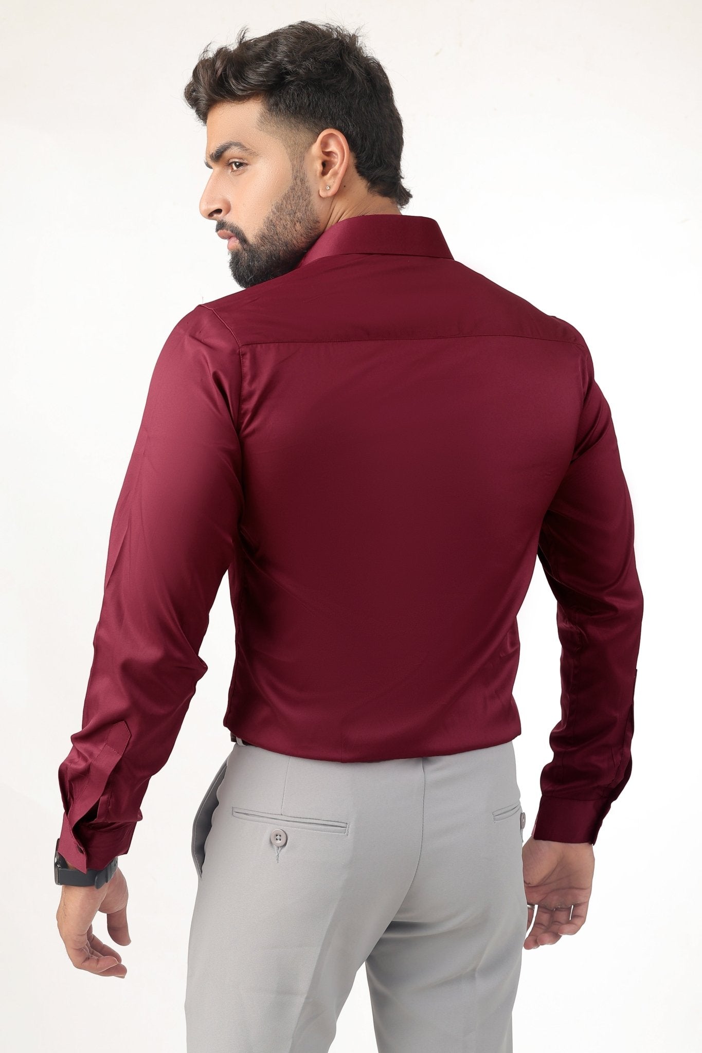 Maroon Satin Shirt for Men – Back View