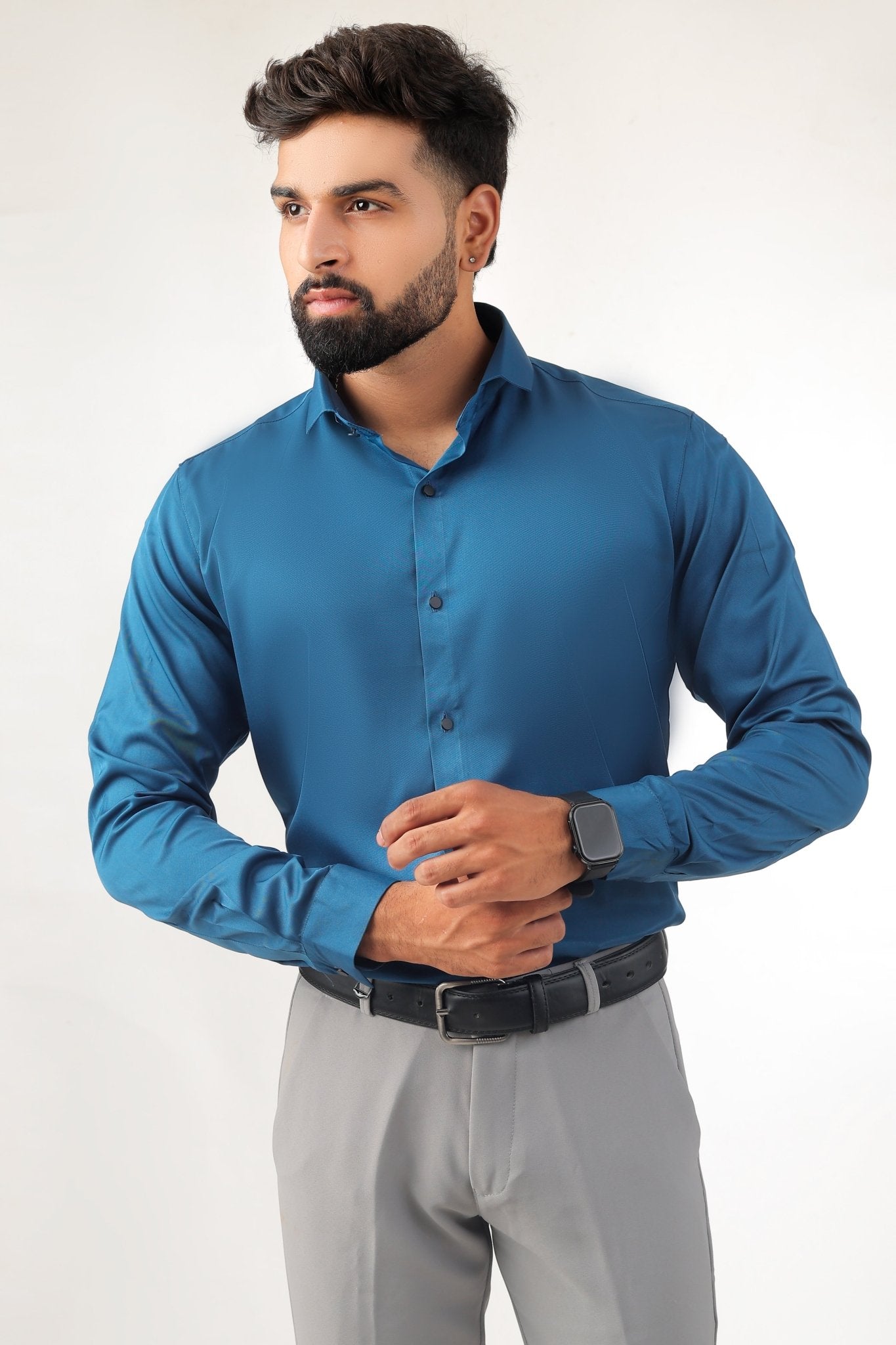 Men’s Premium D Blue Satin Shirt – Smart Fit - Kites Club
