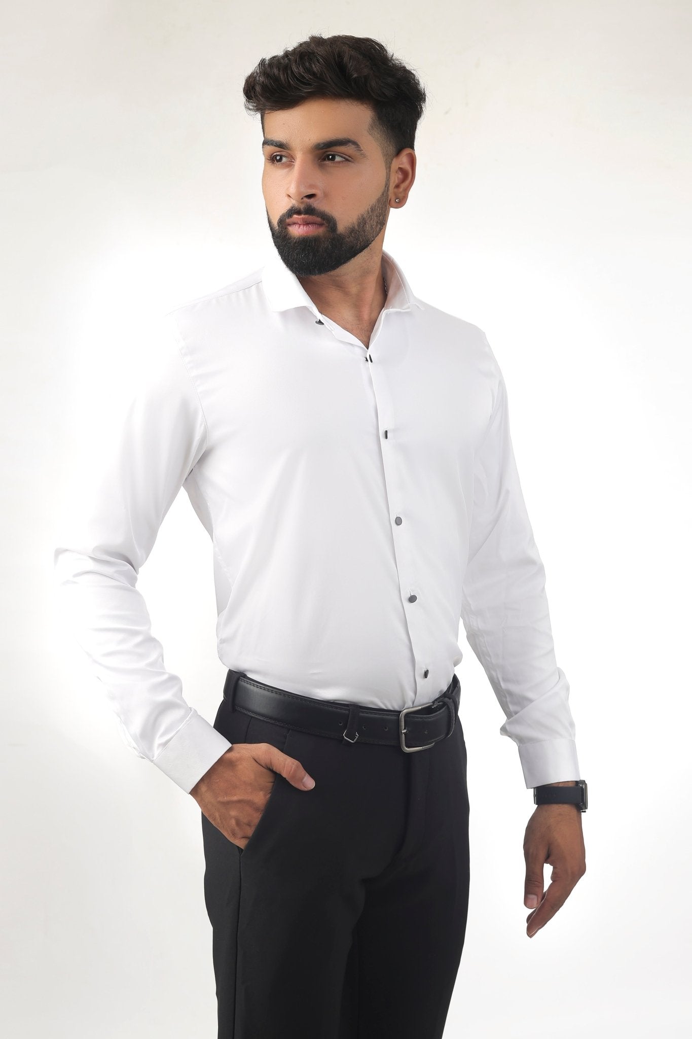White Satin Shirt for Men – Half Front View