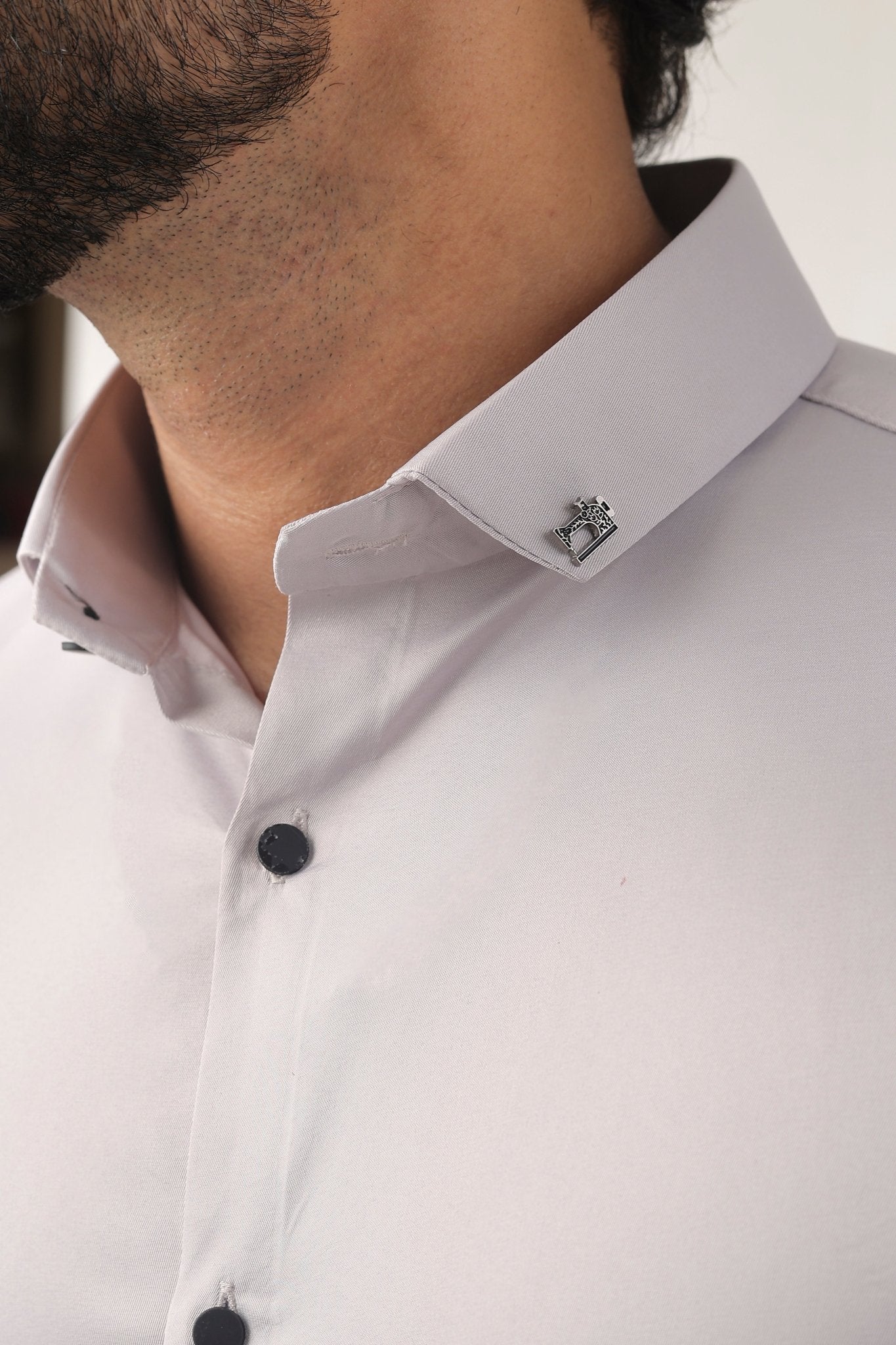 Light Grey Satin Shirt for Men – Close-Up Collar View