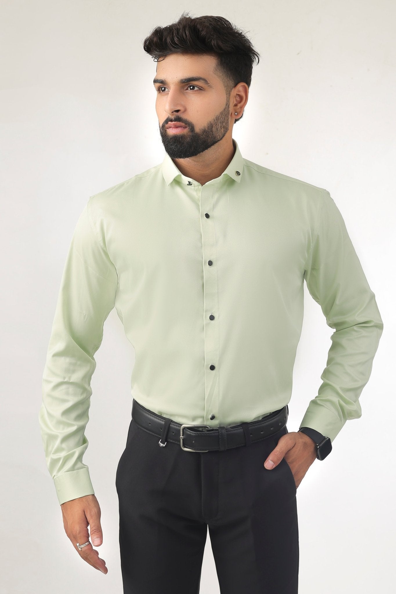 Mint Green Satin Shirt for Men – Slim Fit Full Front View