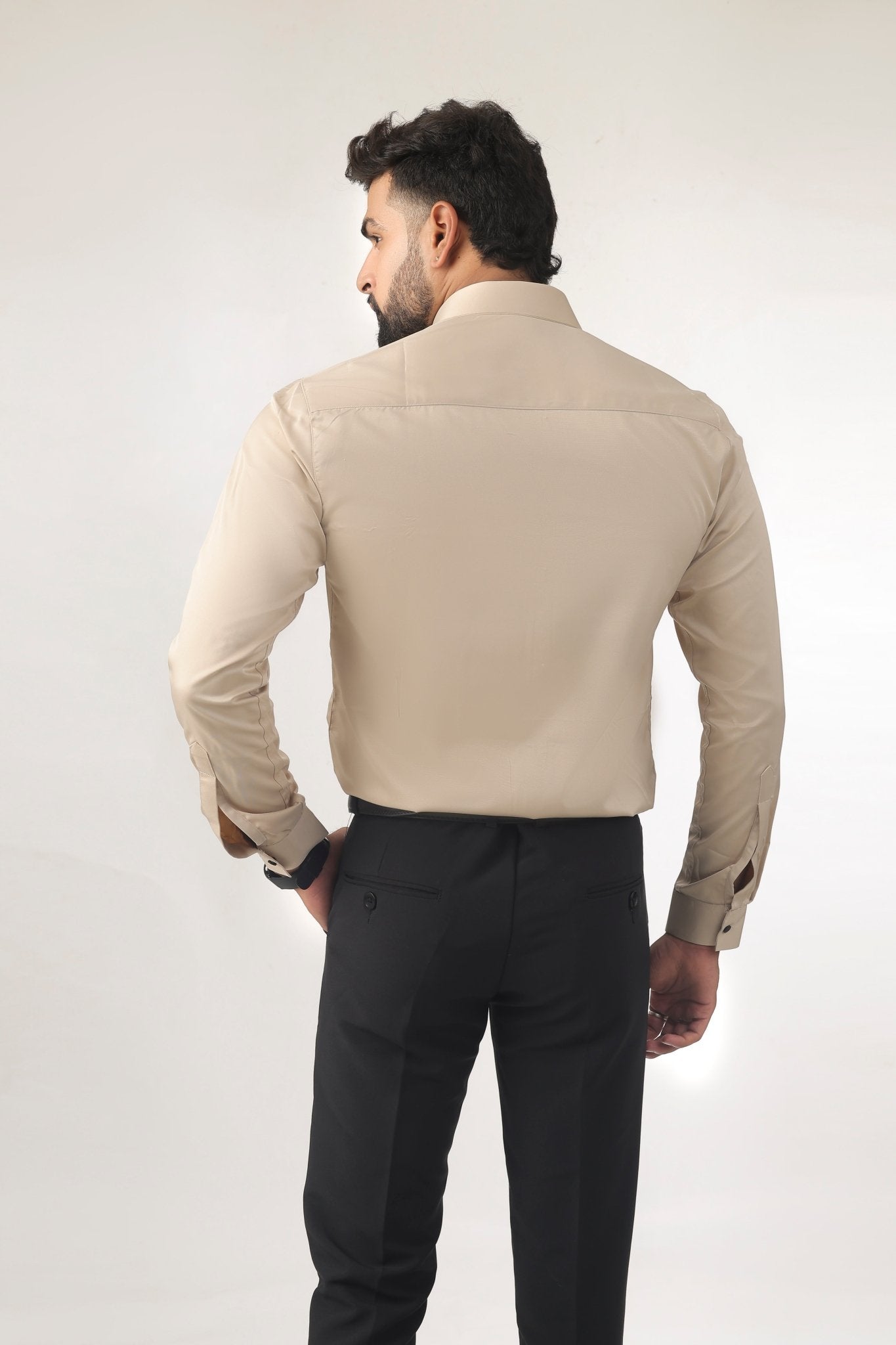 Beige Satin Shirt for Men – Back View