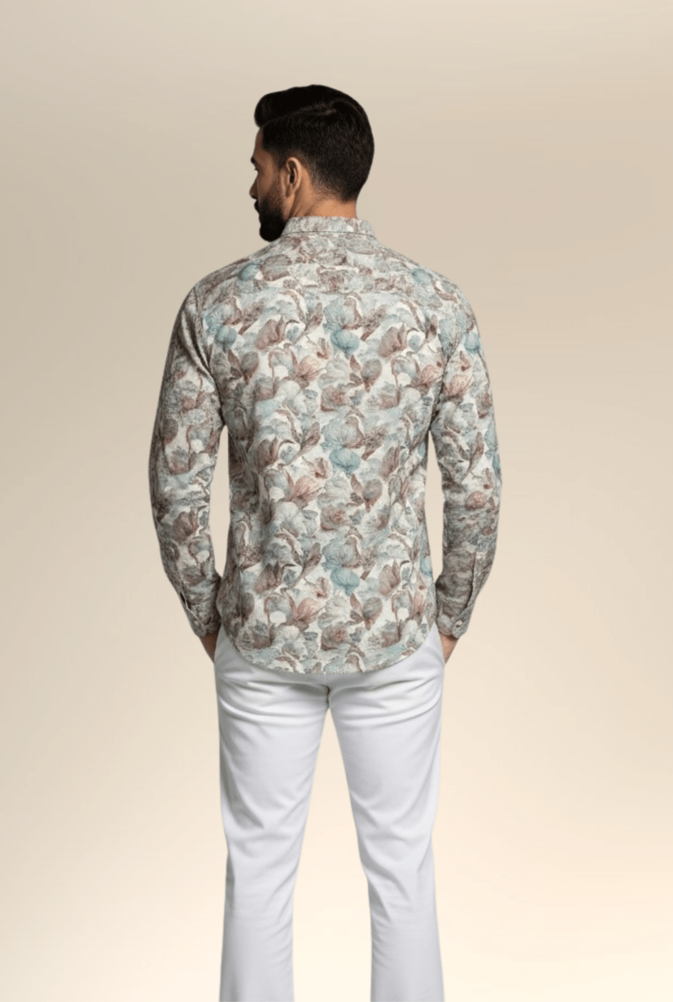 Back View – Men’s Linen Floral Shirt, Comfortable Everyday Wear