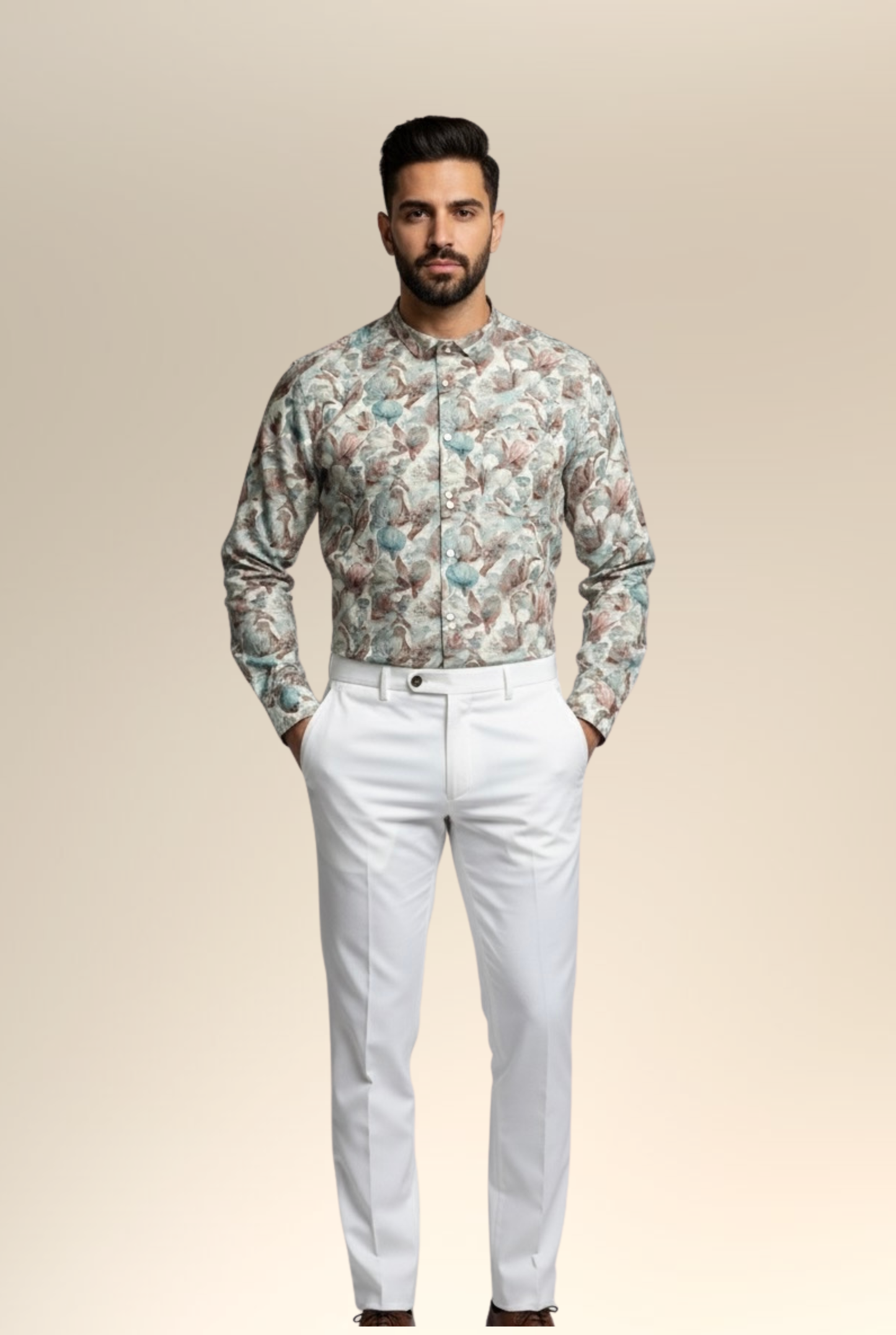 Men’s Natural Linen Floral Printed Shirt – Breathable & Timeless Style