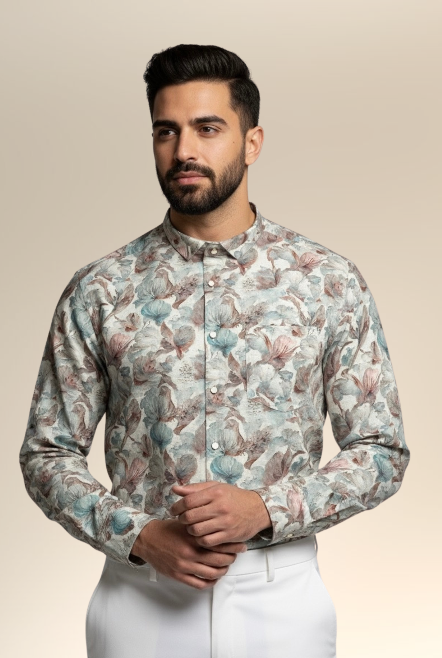 Men’s Natural Linen Floral Printed Shirt – Breathable & Timeless Style