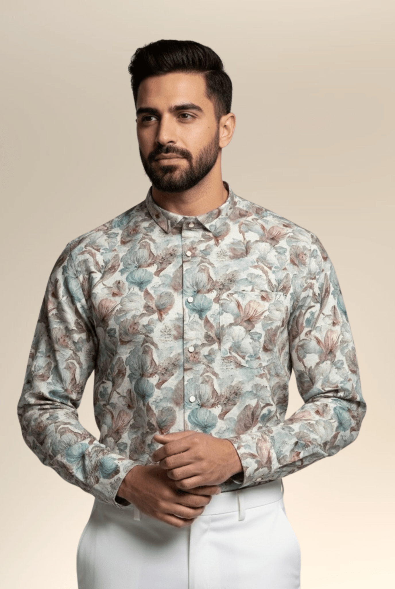 Men’s Linen Floral Printed Shirt – Natural Fabric, Stylish Casual Wear