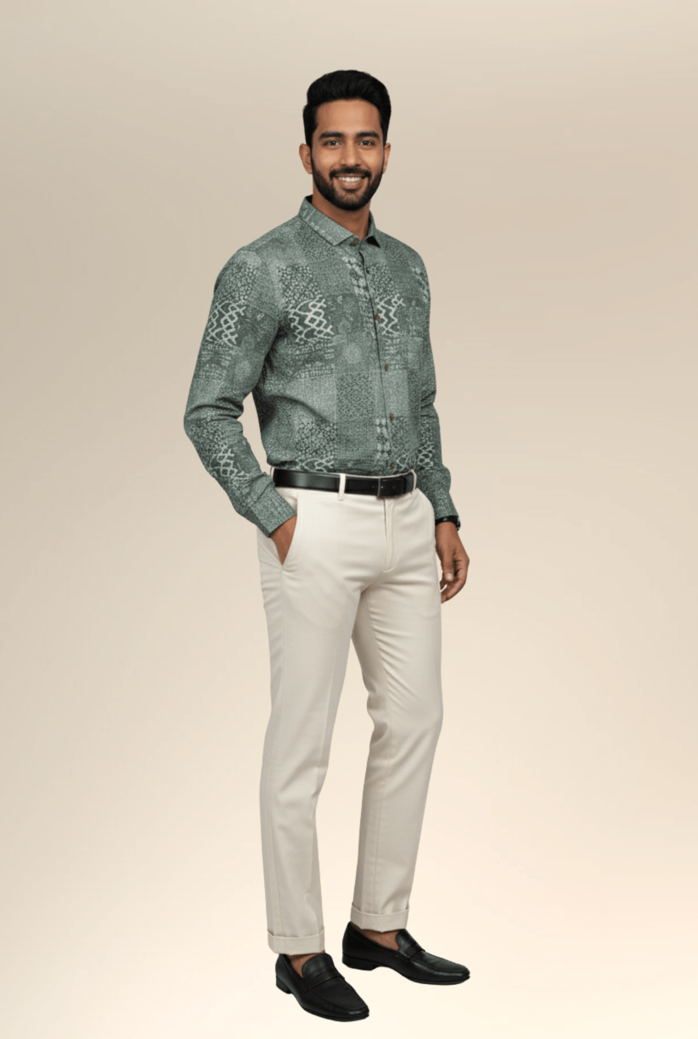 Men’s Printed Satin Shirt in Green with Designer Pattern – Trendy Full Sleeve Shirt