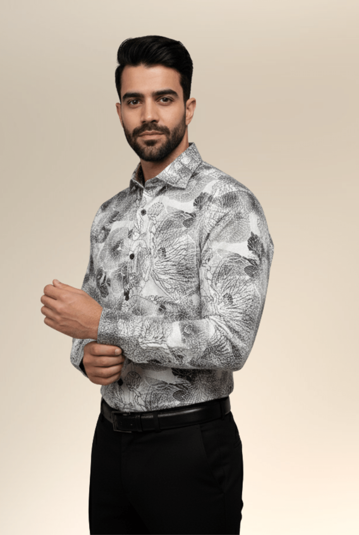 “Black and white floral shirt for men stylish slim fit – Kites Club”