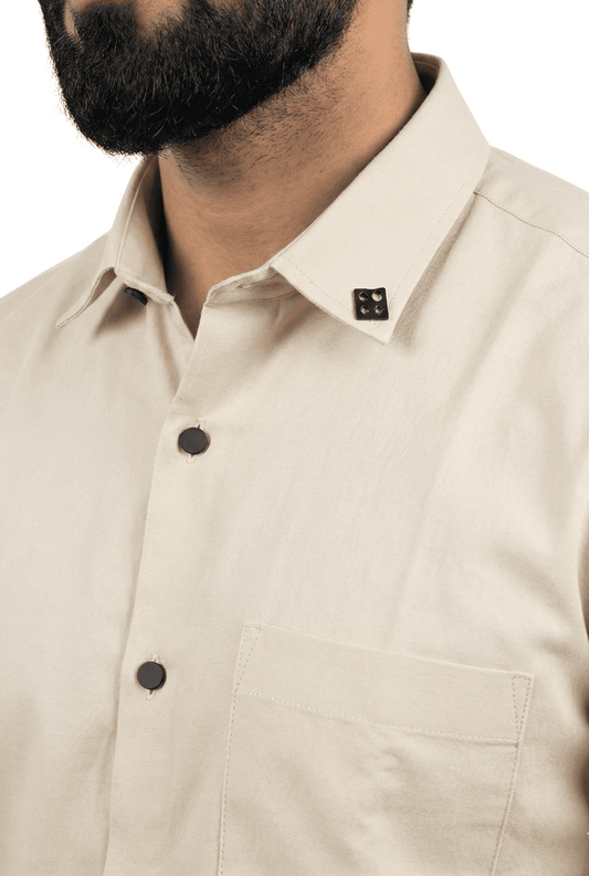 Creme Cotton Solid Shirt for Men - KITES CLUB