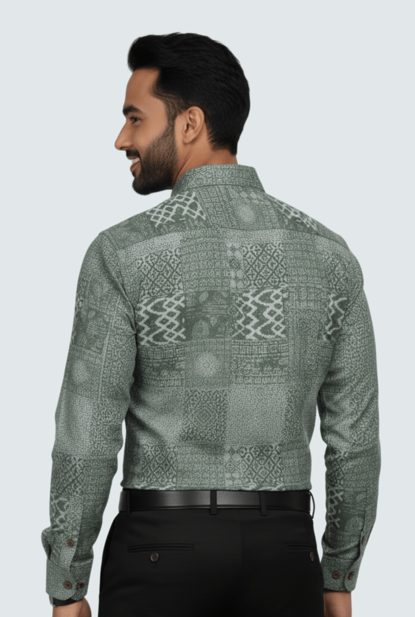 Green Satin Pattern Shirt for Men - KITES CLUB