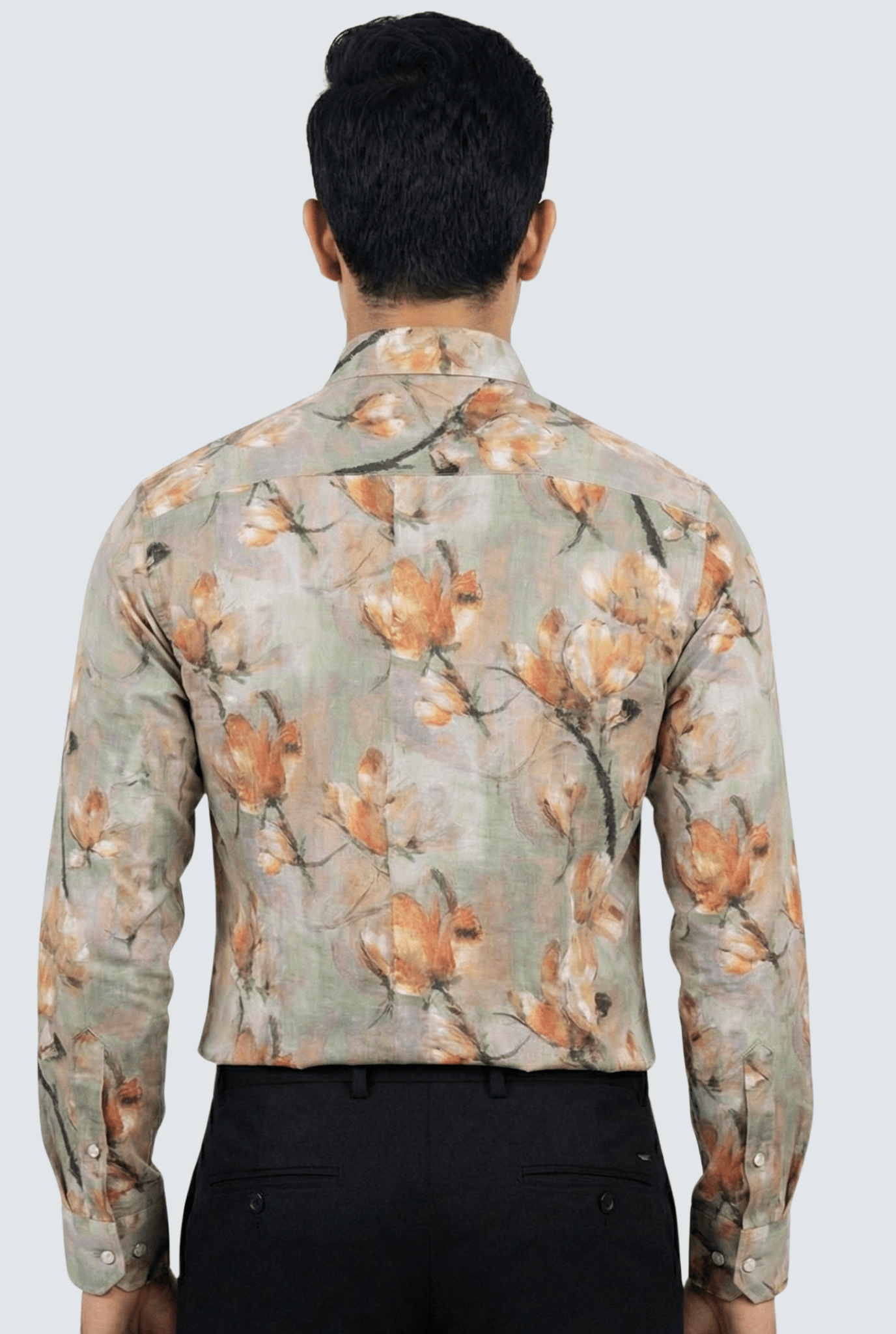 Grey Natural Linen Floral Digital Print Shirt - KITES CLUB