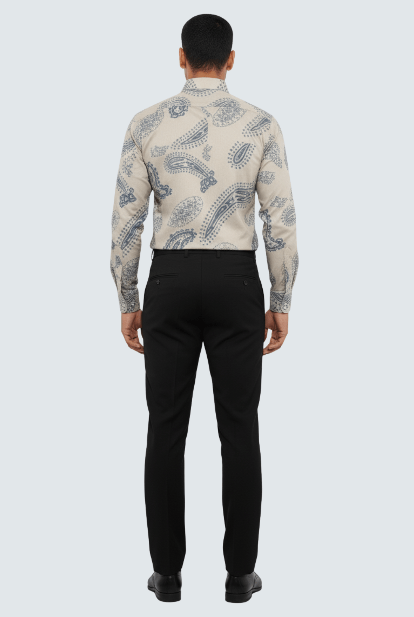 Men’s Beige Cotton Printed Shirt – Premium Regular Fit (Blue Pattern)1742 - KITES CLUB