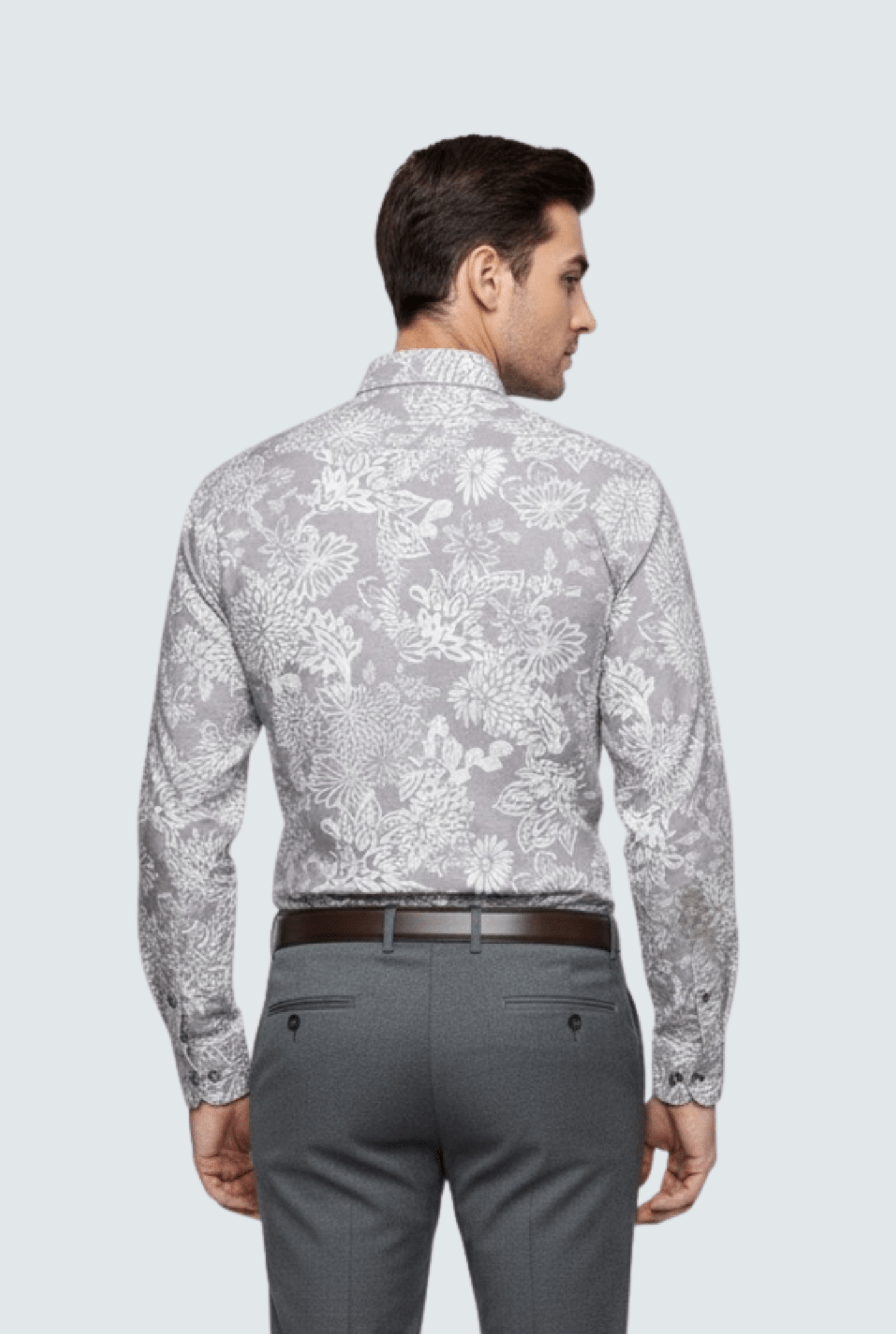 "Men’s Cotton Floral Shirt – Light Purple with White Print " A - (1706) - KITES CLUB