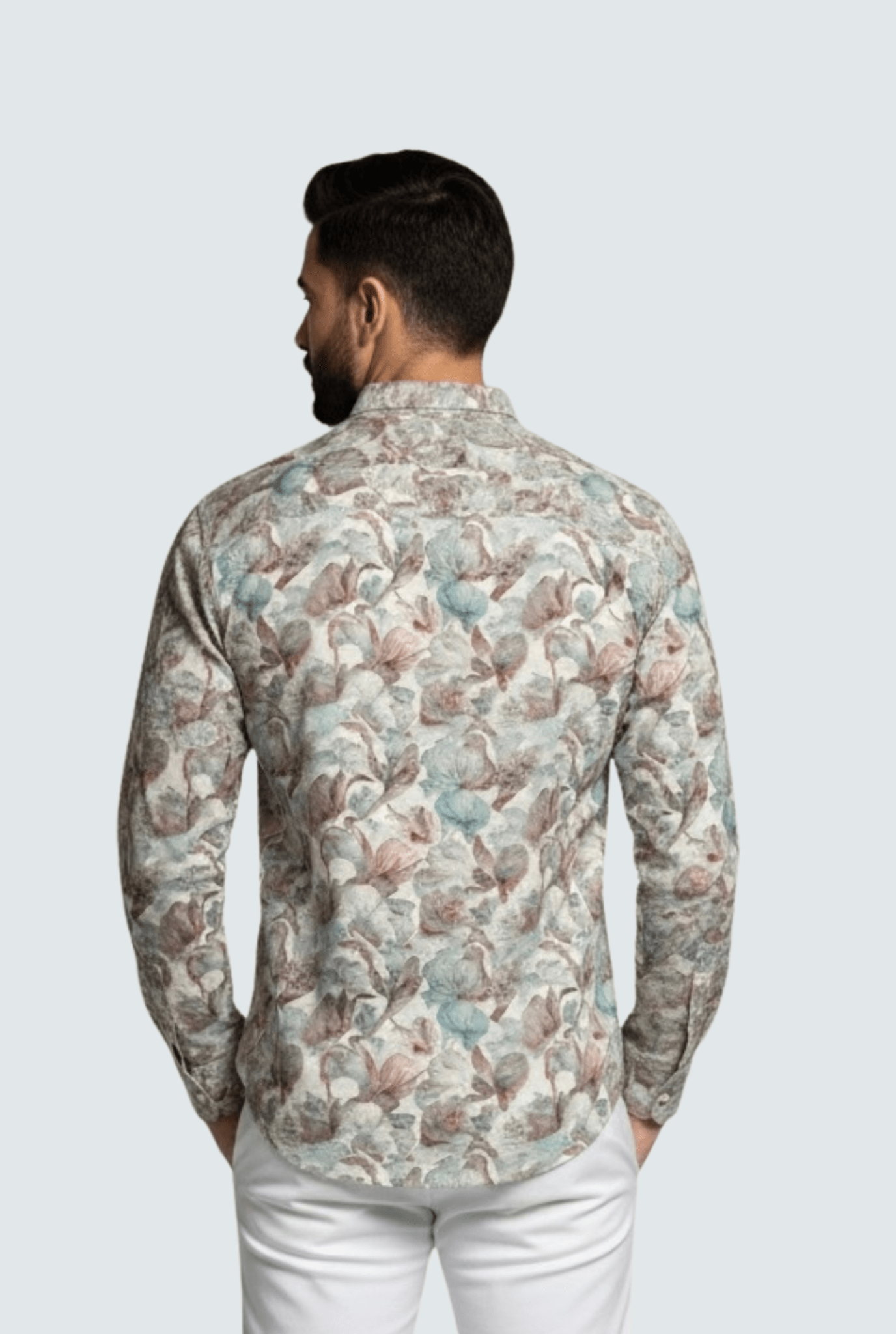 "Men’s Natural Linen Floral Printed Shirt "A - (1704) - KITES CLUB
