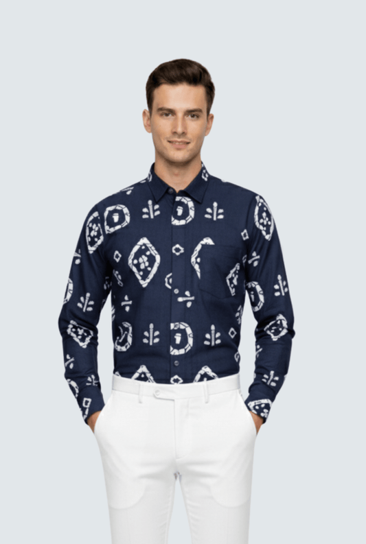 Men’s Navy Printed Shirt – Premium Regular & Club Wear(1741) - KITES CLUB