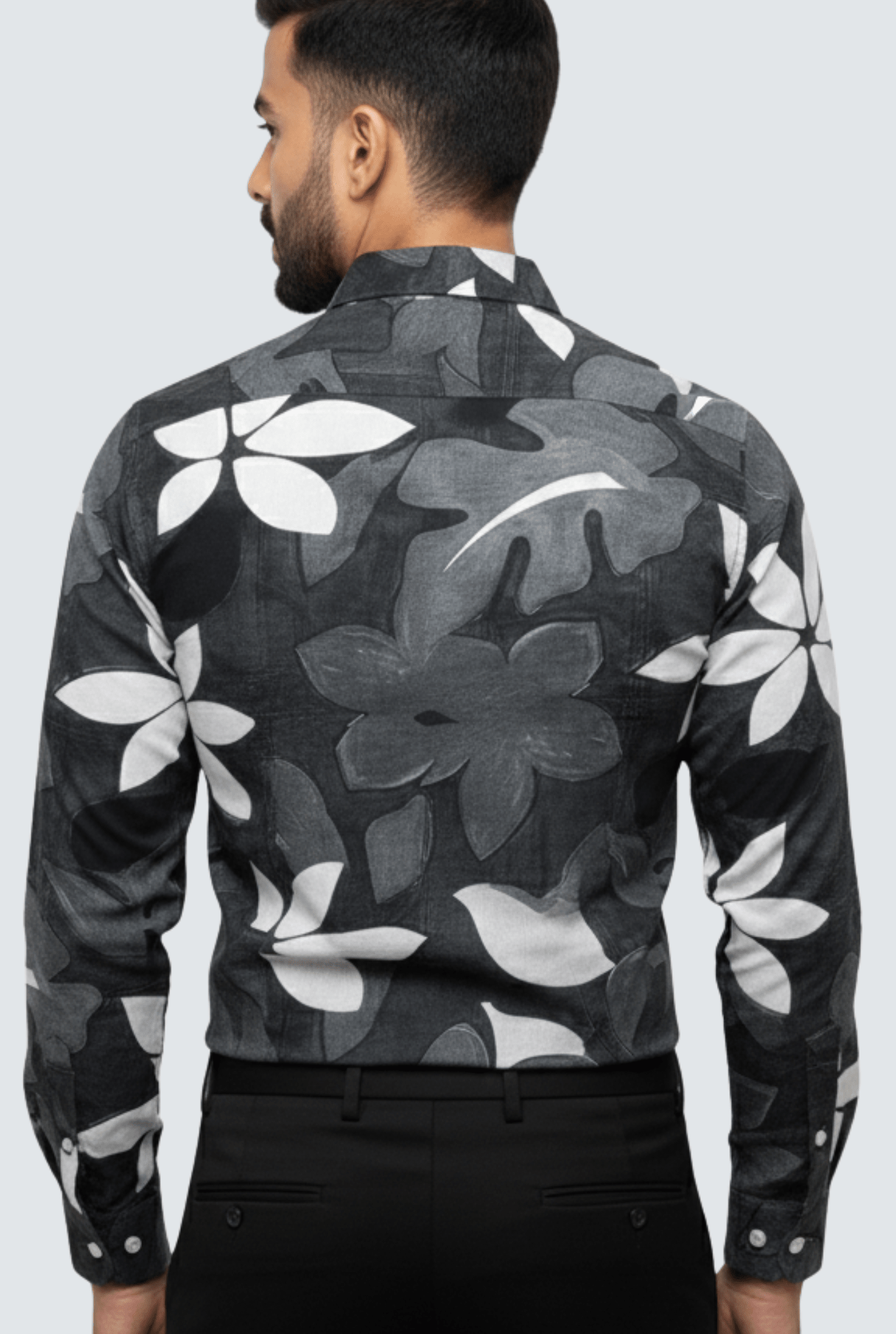 Men’s Satin Printed Shirt – Black Floral Print (1798) - KITES CLUB