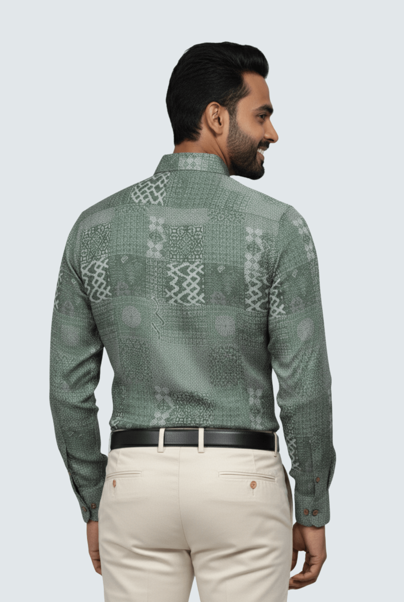 "Men’s Satin Printed Shirt – Green Pattern " A - (1700) - KITES CLUB