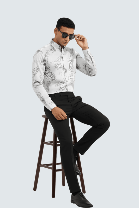 Men’s White Cotton Printed Shirt – Premium Comfort (1742) - KITES CLUB
