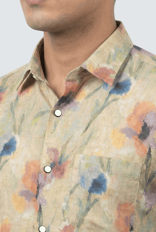 Natural Linen Digital Print Shirt - KITES CLUB