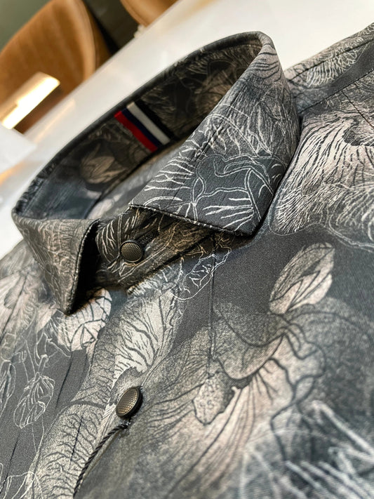 Dark Floral Satin Shirt – Redefining Modern Elegance by Kites Club - KITES CLUB