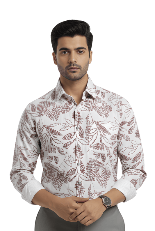 White Floral Printed Men’s Shirt: Where Elegance Meets Modern Style