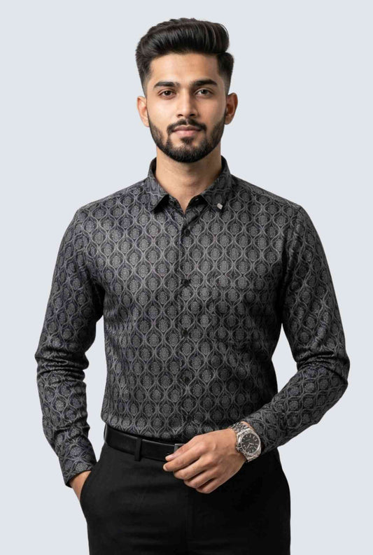 Black Premium Printed Satin Shirt (1818)