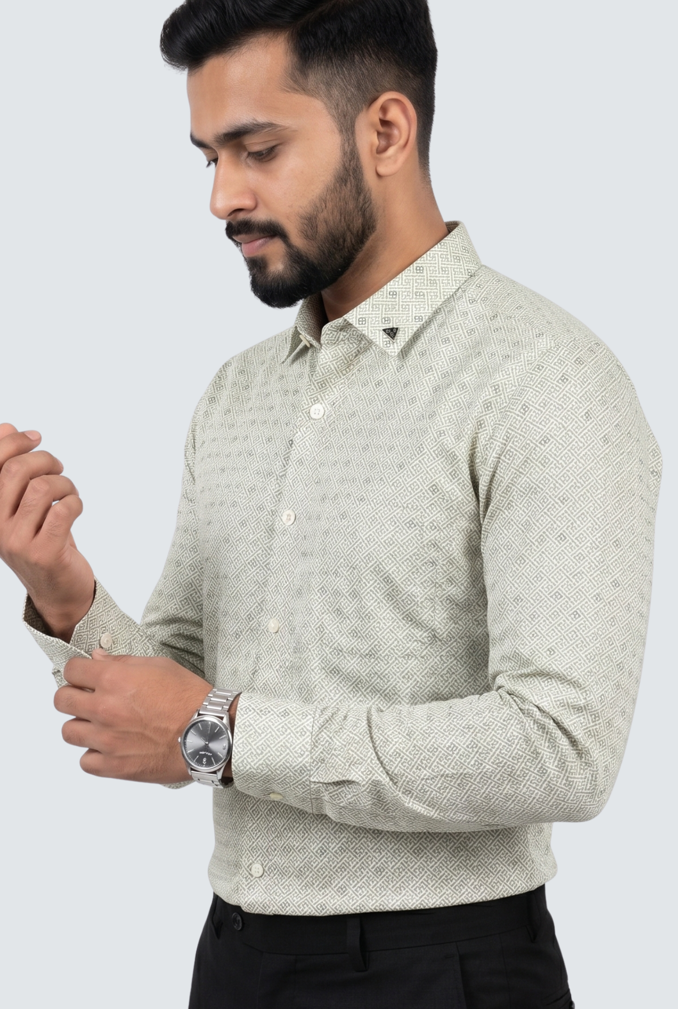 Men’s Satin Printed Full Sleeve Shirt –Pista(1884)