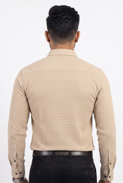 Men's fawn textured button-up shirt, back view with long sleeves