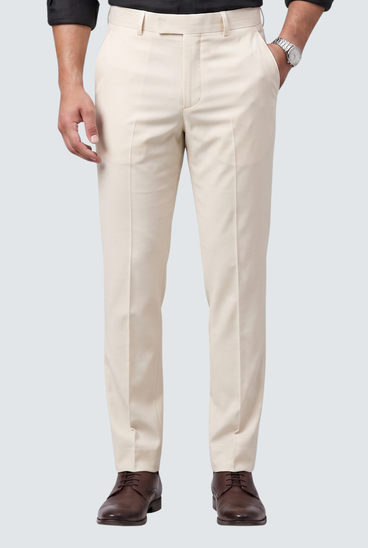 Cream Regular Pants-(0005)