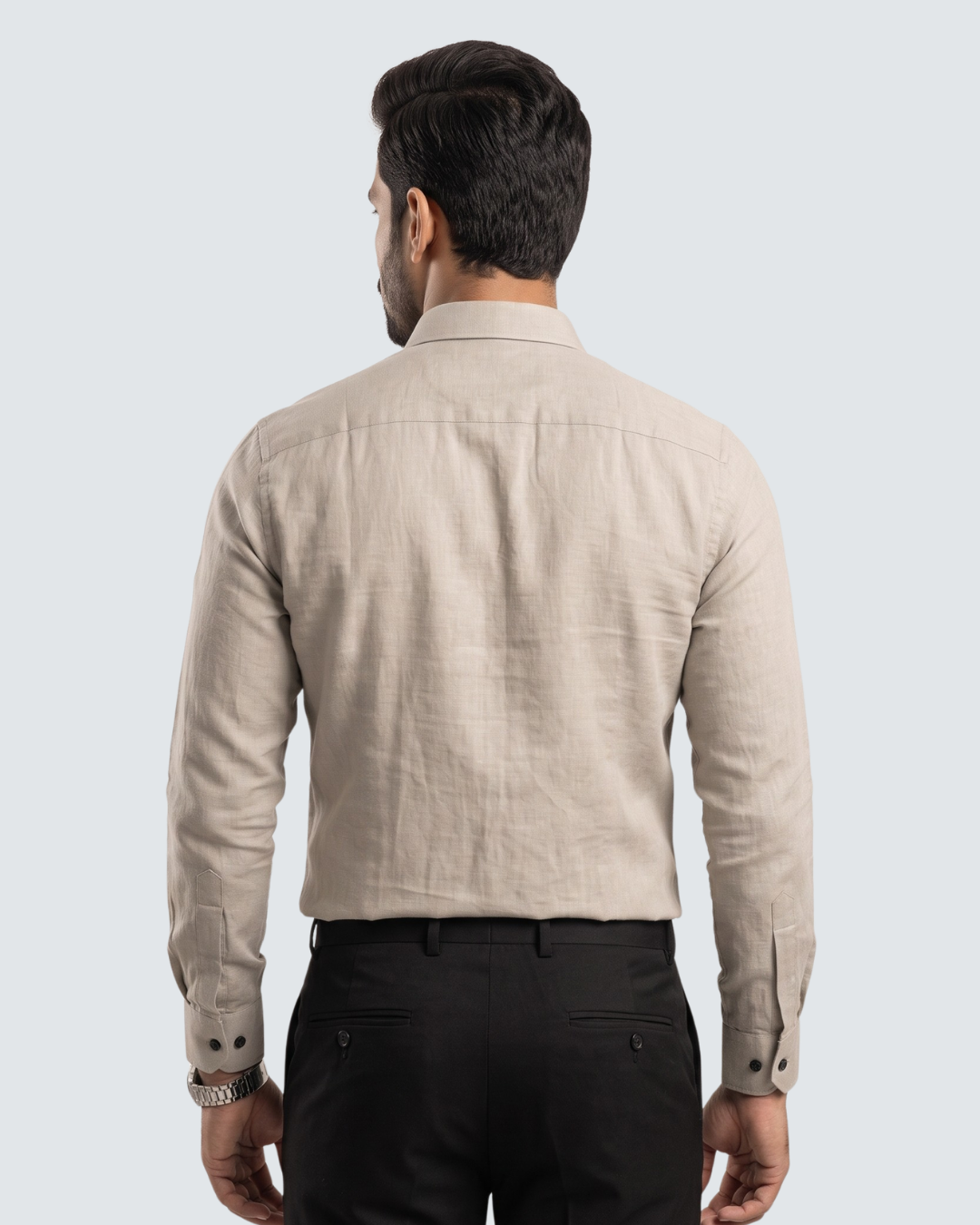 Fawn cotton button-up shirt, back view, long sleeves