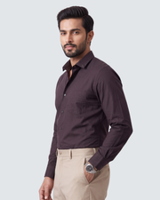 Dark purple cotton shirt front view with button placket and chest pocket