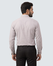 Light grey cotton dress shirt, back view with buttoned cuffs