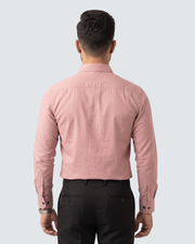 Pink cotton button-up shirt, plain back view with button cuffs