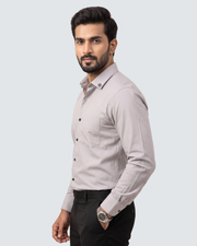 Light grey cotton dress shirt with buttoned cuffs and chest pocket