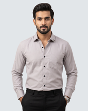 Light grey cotton dress shirt with button placket and chest pocket