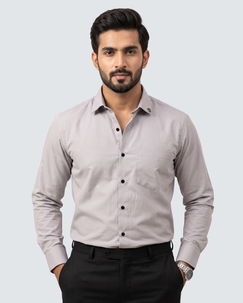 Light Grey Cotton Shirt-(1262)