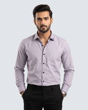 Light purple cotton shirt, front view with chest pocket and button placket