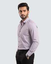 Light purple cotton shirt, front 3/4 view with button-down collar and cuffs