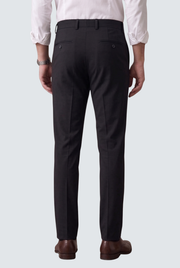 Black slim-fit trousers back view with waistband and belt loops