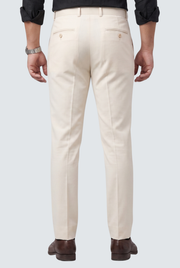 Cream regular-fit straight pants with buttoned back pockets and belt loops
