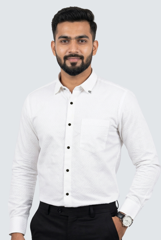 Men’s Elegant Slim Fit White Dobby Cotton Shirt (1830)