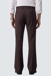 Dark purple bootcut trousers with front pockets and button closure