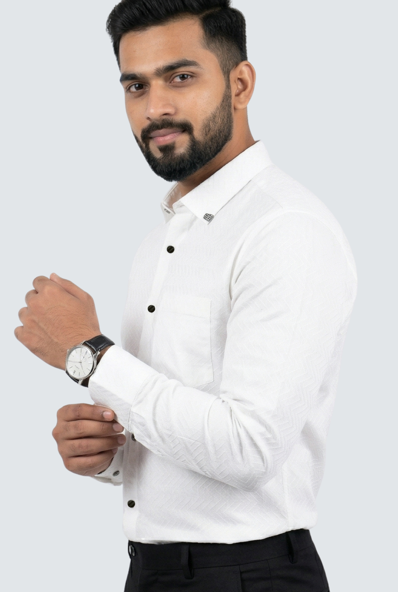 Men’s Elegant Slim Fit White Dobby Cotton Shirt (1830)